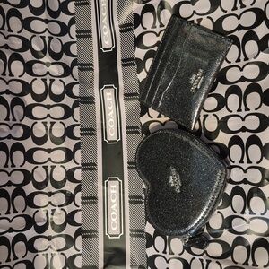 COACH 💣 GLITTER PATENT LEATHER 🌟 2 pc Wallet Bundle 🌟 Black/Silver 💣 EUC/LN